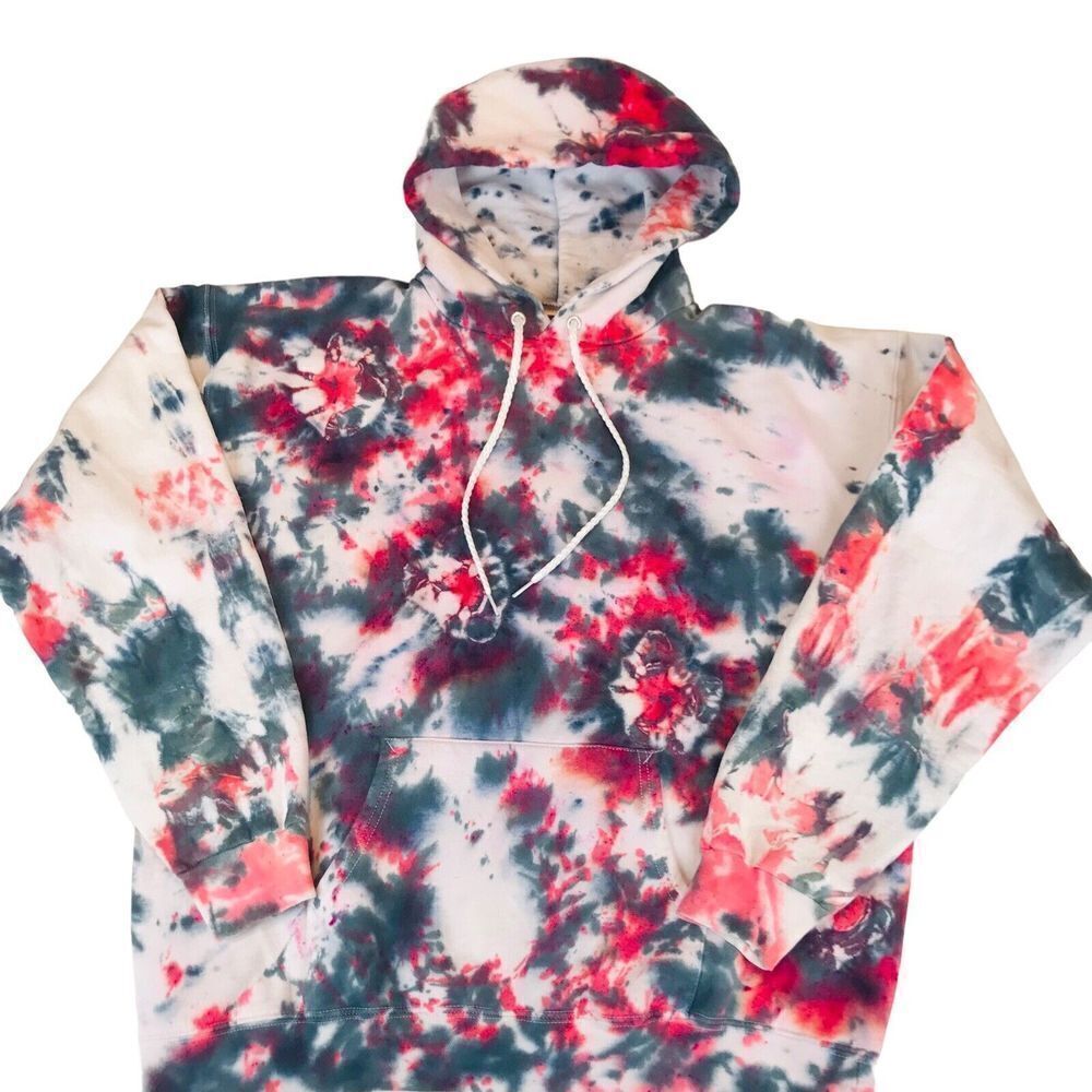 HANES Tie Dye Hoodie Sweatshirt Size M 90s Pink White Grey Cotton Y2K Vintage